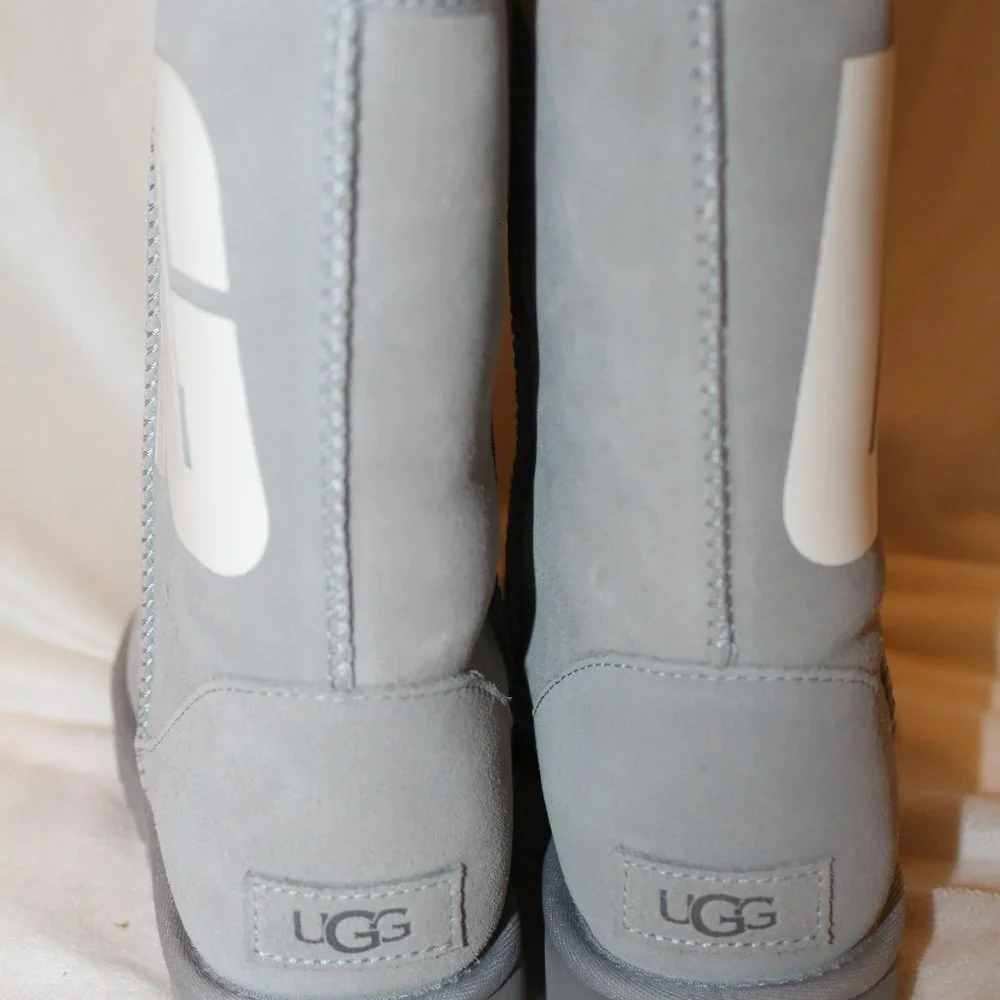 NIB‎ UGG LOGO SUEDE SHEARLING CLASSIC SHORTS BOOTS GRAY 7